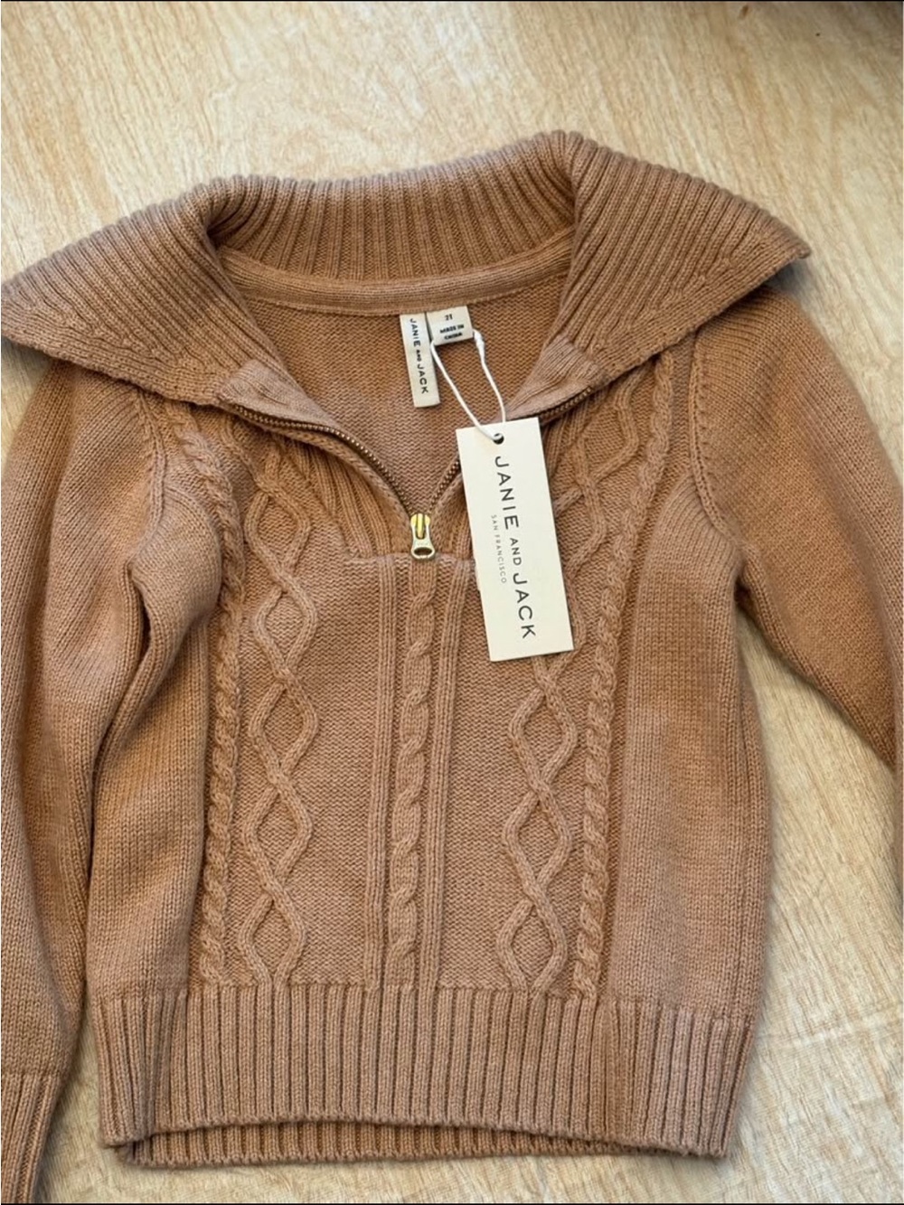 Janie and Jack Camel Cable-Knit Half-Zip Sweater